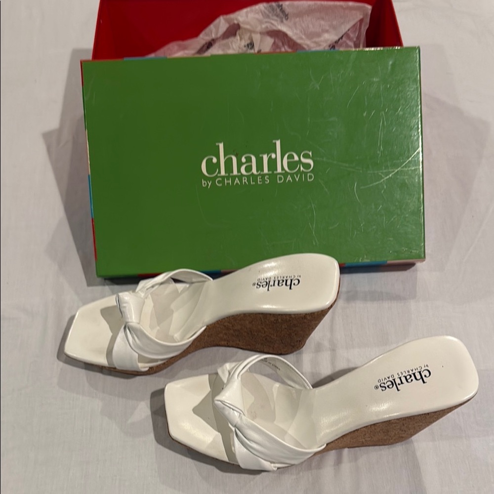 Charles by Charles David White and Brown Wedge Shoes